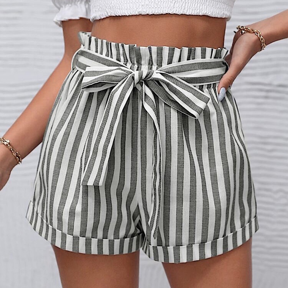 Rolled Hem Self Belted Striped Shorts Size L(8/10) NWT - Picture 1 of 6